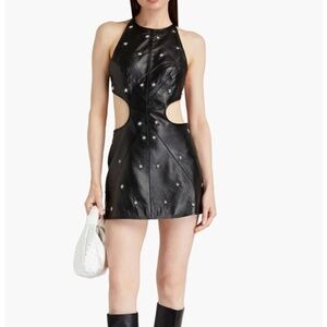 MATÉRIEL Stars Around embellished faux leather mini halterneck dress